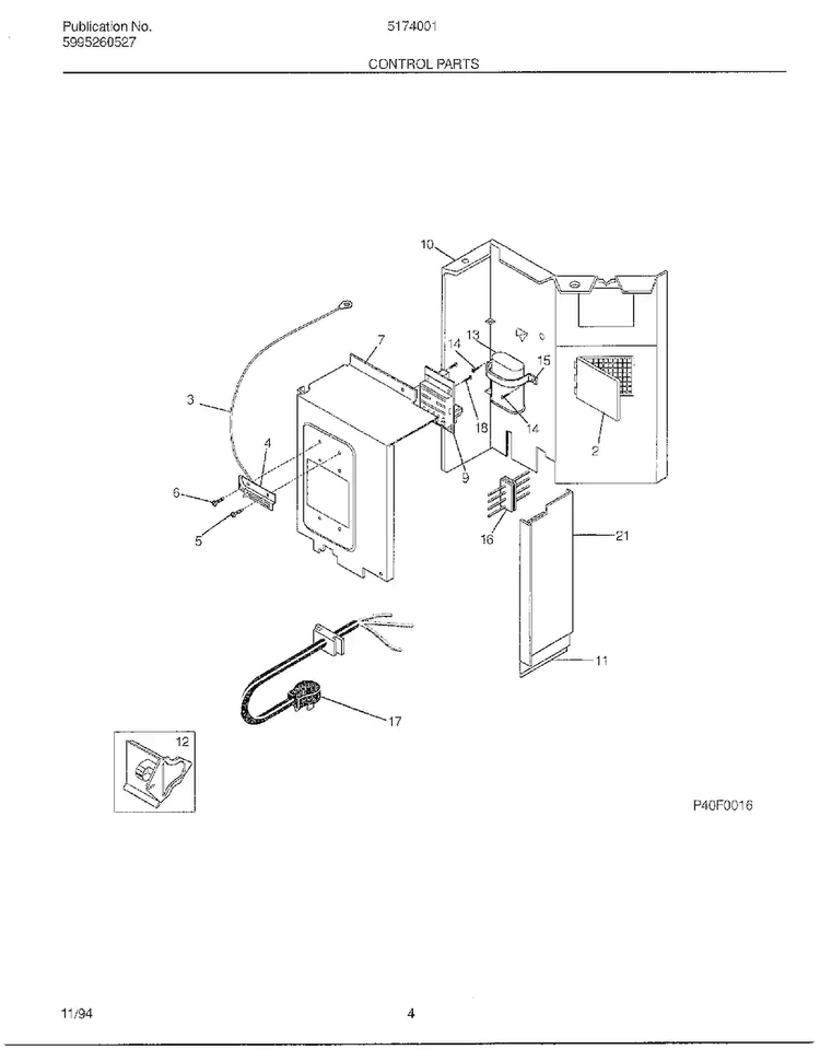 Control Parts Diagram and Parts List for 5174001B  Frigidaire Air Conditioner
