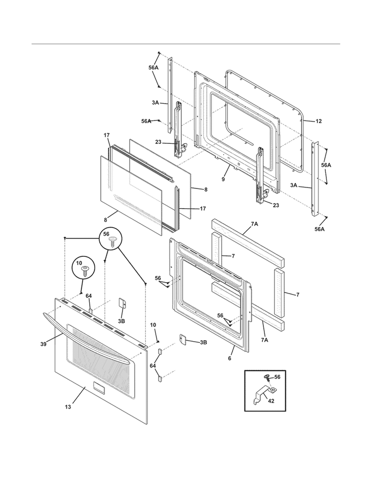 Door Diagram and Parts List for FGES3045KFE  Frigidaire Range