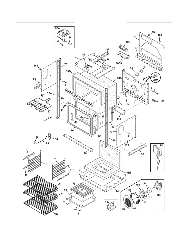 Lower Oven Diagram and Parts List for EI30EW45KB1  Electrolux Wall Oven