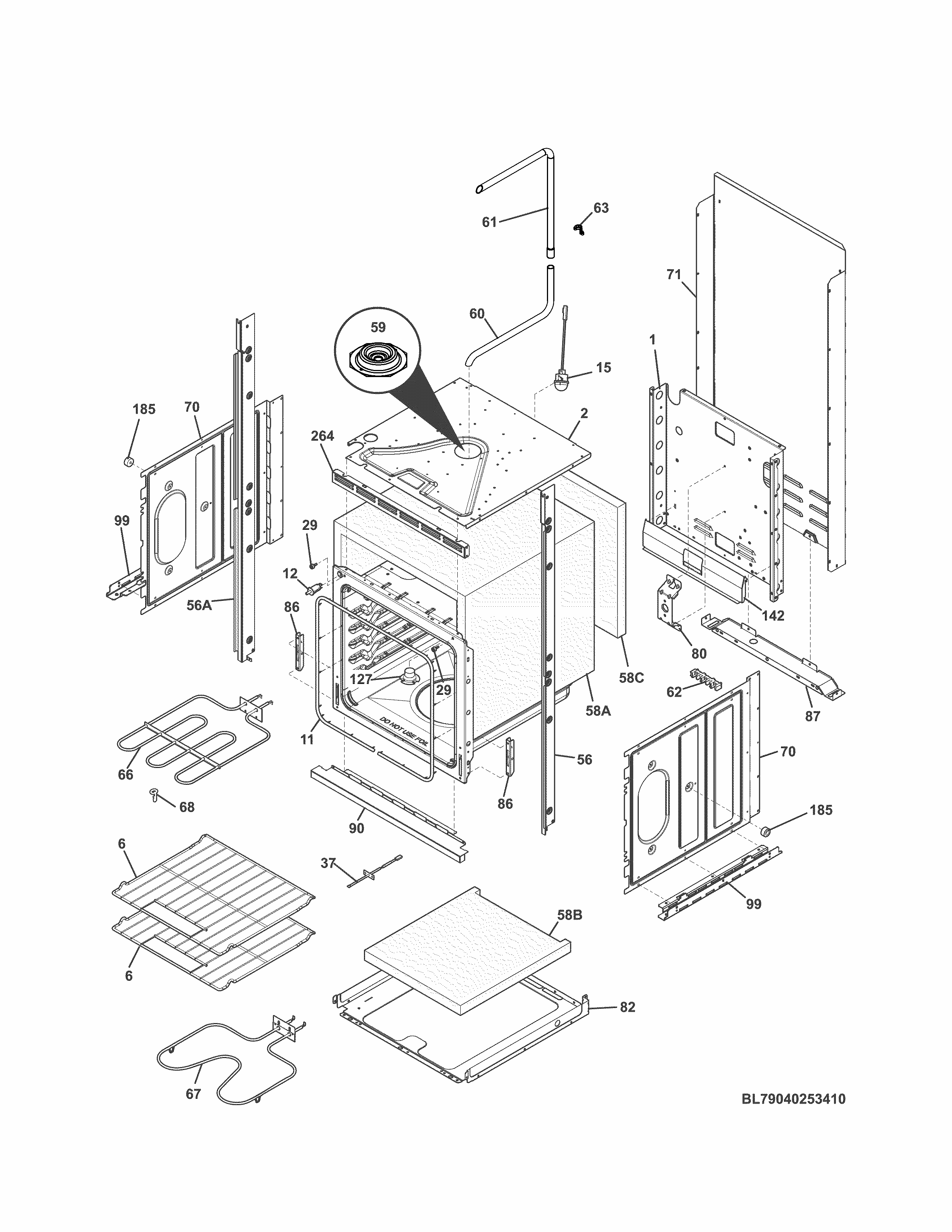 Lower Oven Diagram and Parts List for 79040252410  Kenmore Wall Oven