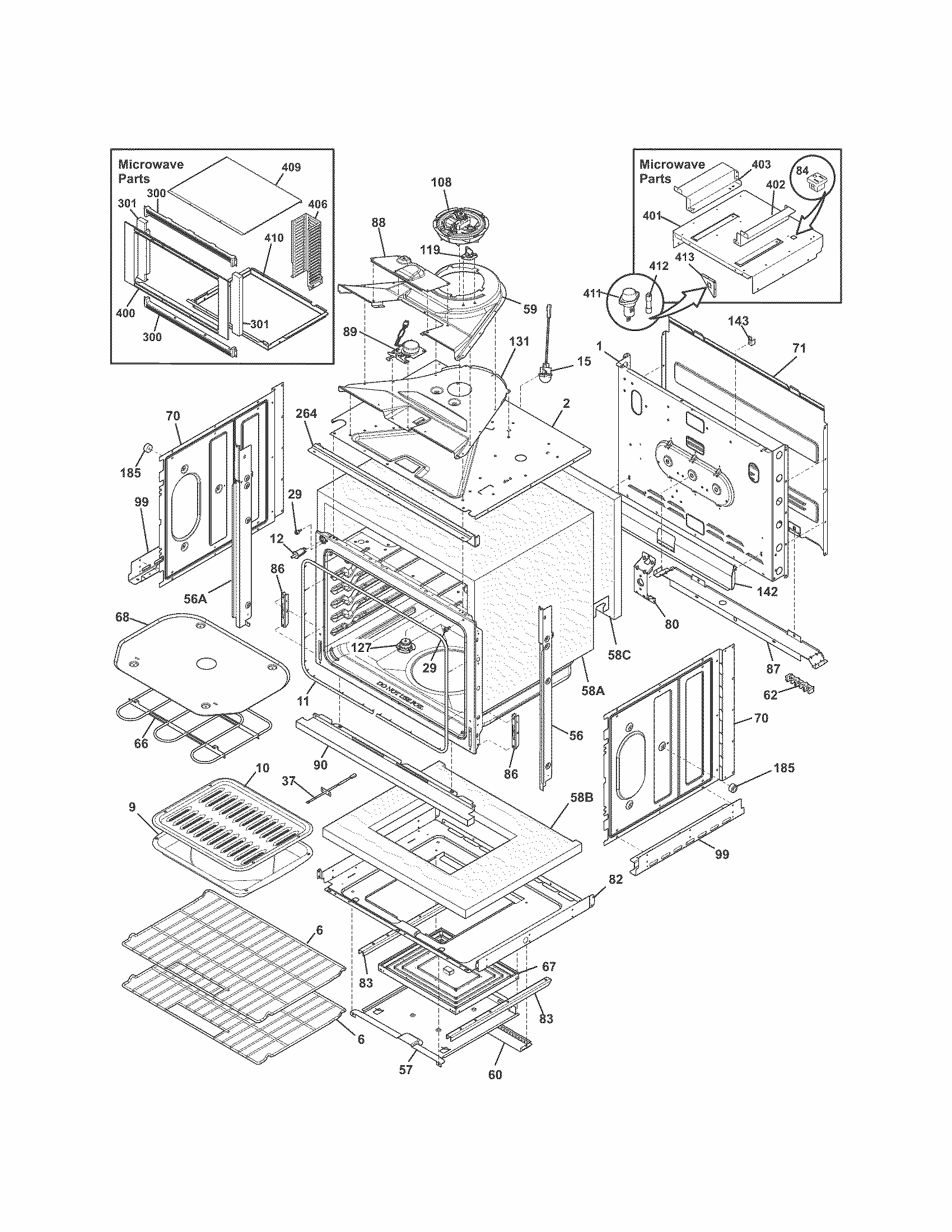 Lower Oven Diagram and Parts List for 79049613312  Kenmore Microwave