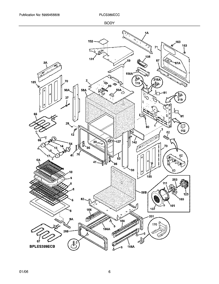 BODY Diagram and Parts List for PLCS389ECC  Frigidaire Range