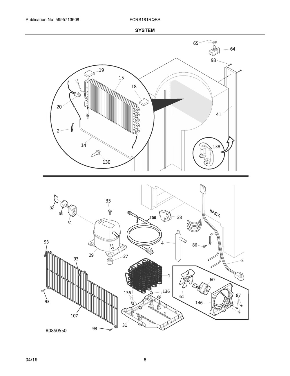 System Diagram and Parts List for FCRS181RQBB  Frigidaire Refrigerator