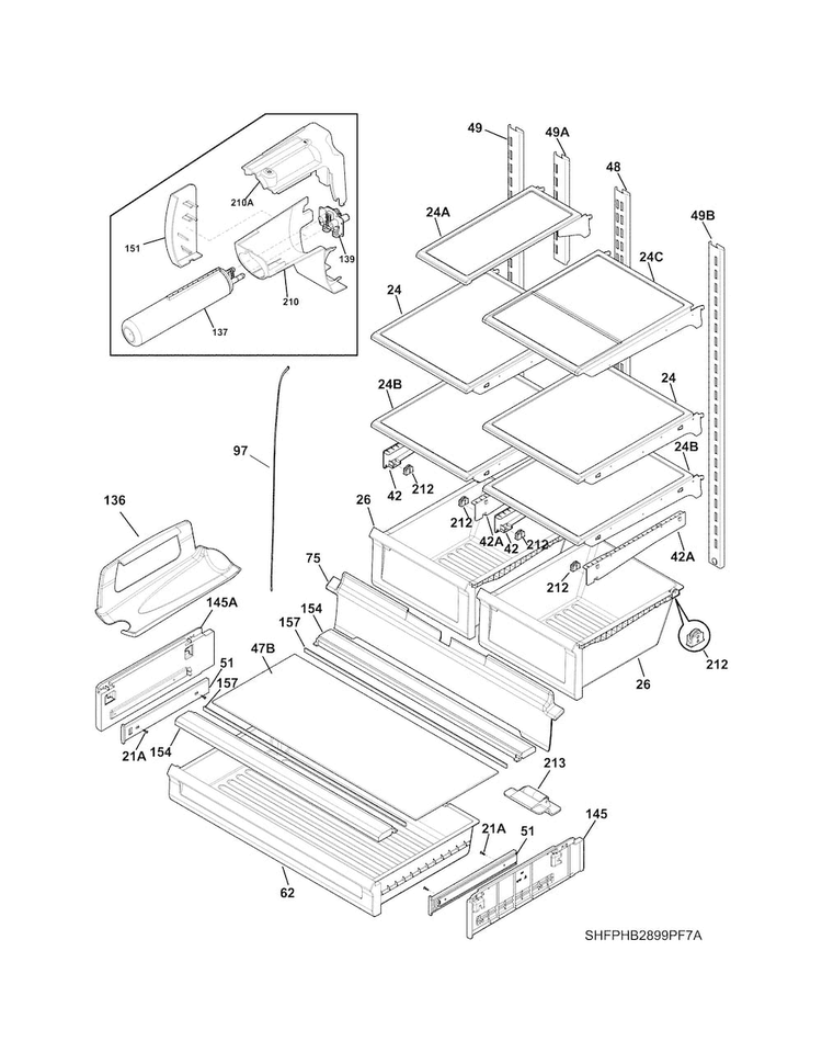 Shelves Diagram and Parts List for LGHB2867PFGA  Frigidaire Refrigerator