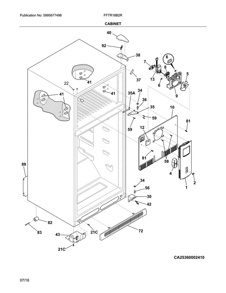 Cabinet Diagram and Parts List for FFTR16B2RS0  Frigidaire Refrigerator