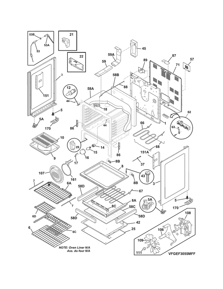 Body Diagram and Parts List for FGEF3055MWD  Frigidaire Range