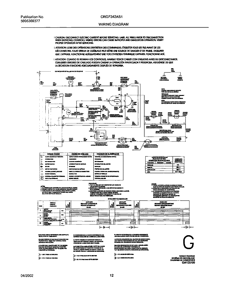 134103700 WIRING DIAGRAM Diagram and Parts List for CRGF342AS1  Frigidaire Dryer