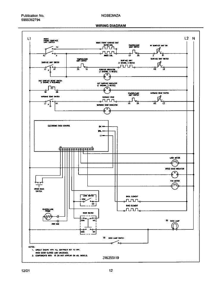 WIRING DIAGRAM Diagram and Parts List for NGSE3WZAQC  Frigidaire Range