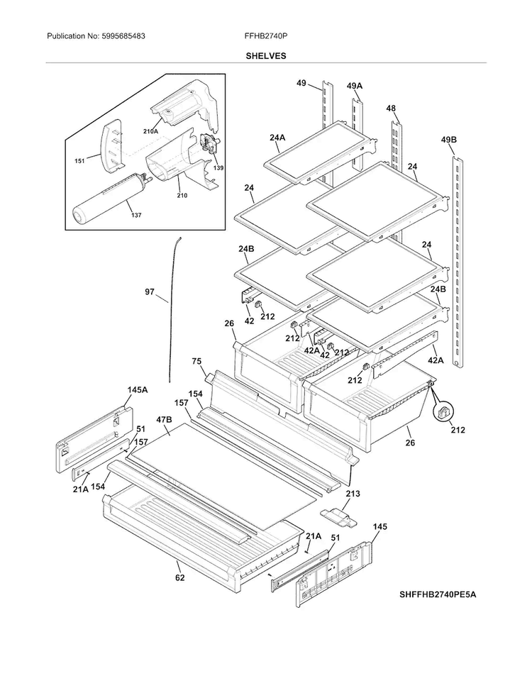 Shelves Diagram and Parts List for FFHB2740PPDA  Frigidaire Refrigerator