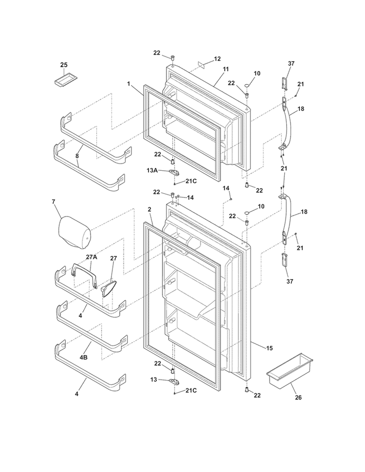 Doors Diagram and Parts List for MRTD18V5MW0  Frigidaire Refrigerator