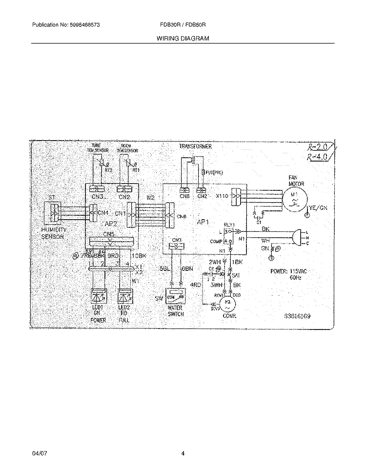 WIRING DIAGRAM Diagram and Parts List for FDB50R1  Frigidaire Dehumidifier