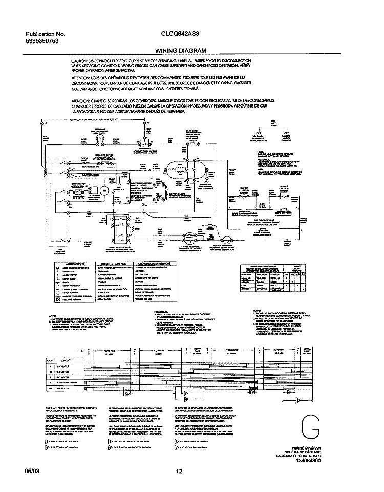 WIRING DIAGRAM Diagram and Parts List for GLGQ642AS3  Frigidaire Dryer
