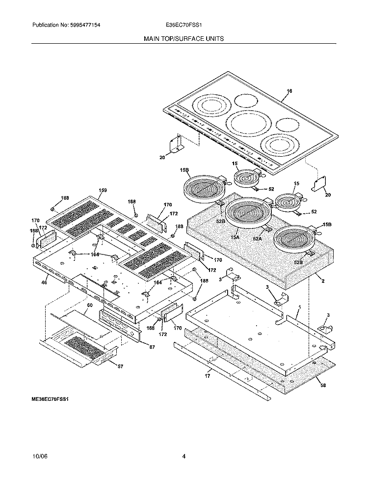 MAINTOP Diagram and Parts List for E36EC70FSS1  Electrolux Cooktop