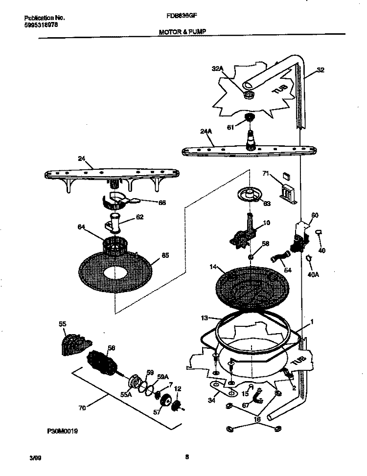 MOTOR Diagram and Parts List for FDB836GFB7  Frigidaire Dishwasher