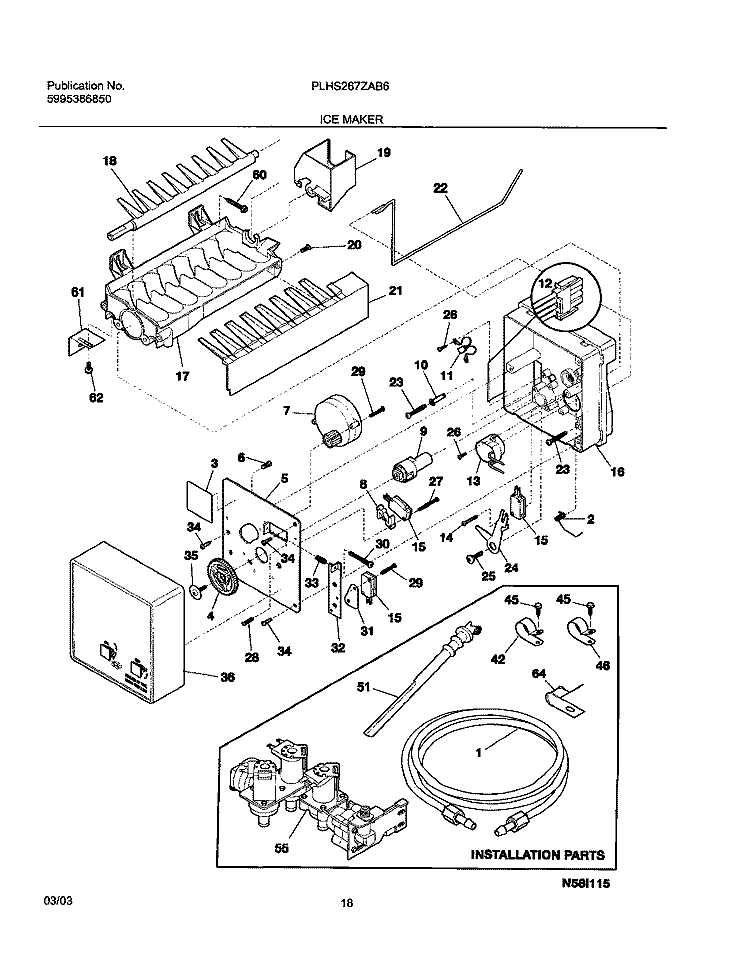 ICE MAKER Diagram and Parts List for PLHS267ZAB6  Frigidaire Refrigerator