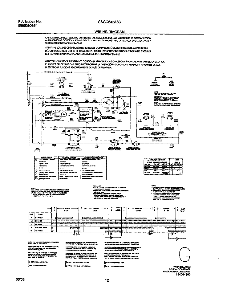 WIRING DIAGRAM Diagram and Parts List for GSGQ642AS3  Frigidaire Dryer