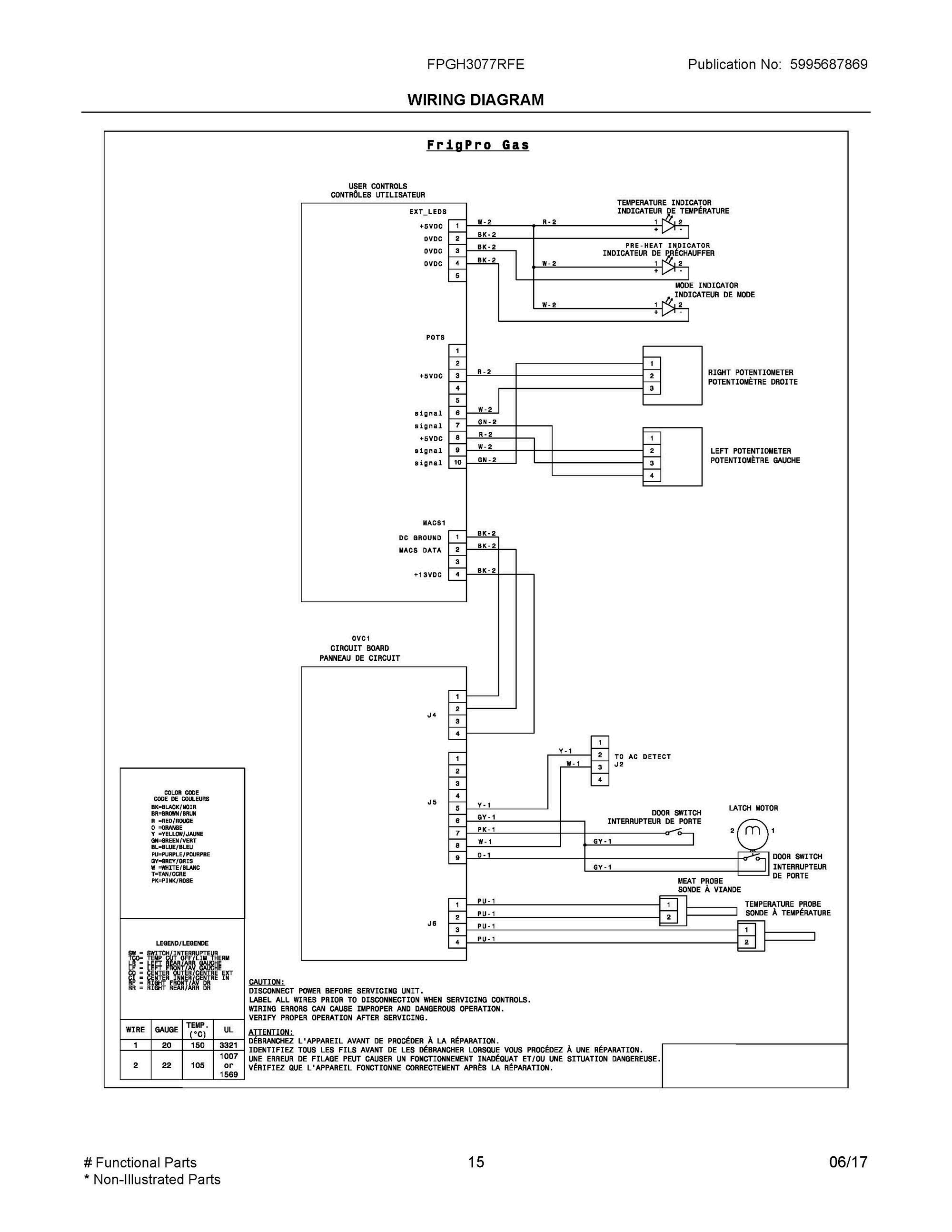 08 - WIRING DIAGRAM Diagram and Parts List for FPGH3077RFE  Frigidaire Range
