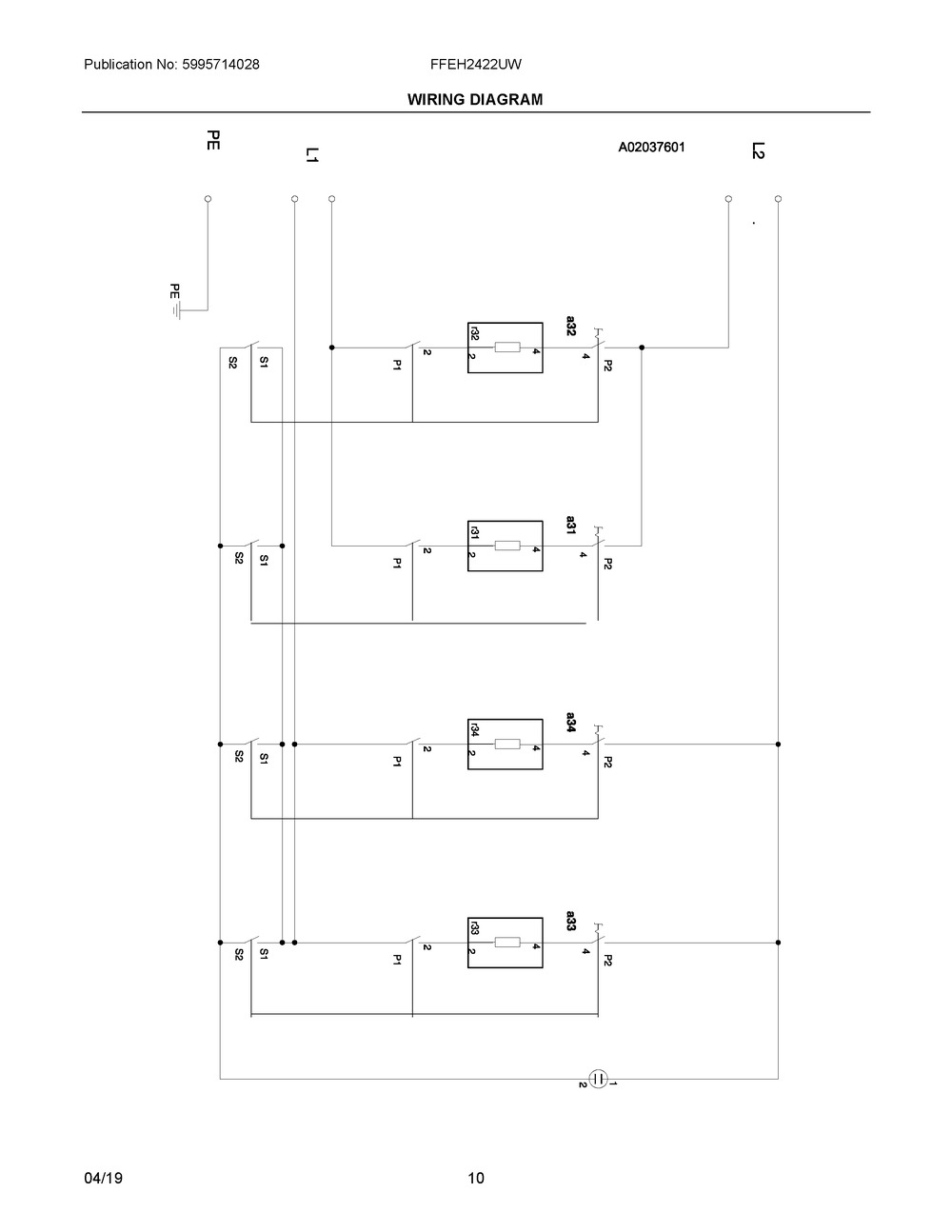 Wiring Diagram Diagram and Parts List for FFEH2422UW  Frigidaire Range