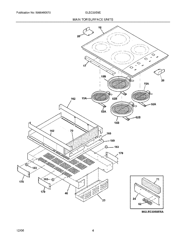MAINTOP Diagram and Parts List for GLEC30S9EQC  Frigidaire Cooktop