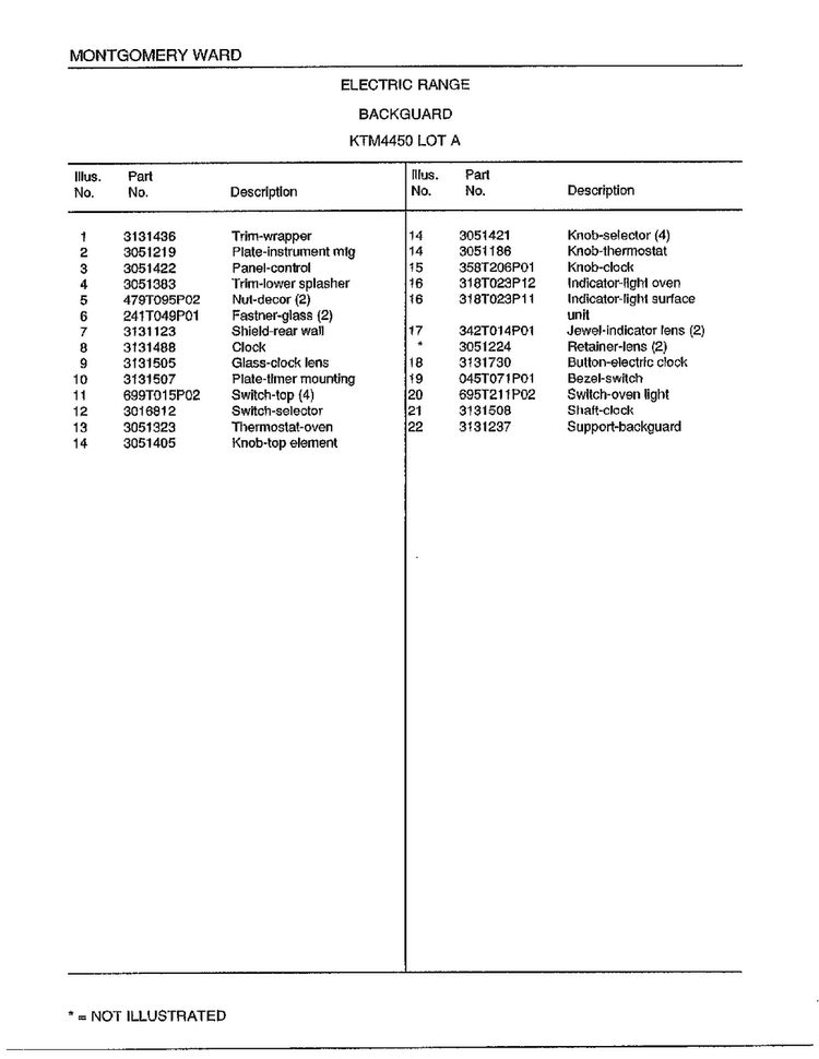 Electric Range/backguard Page 2 Diagram and Parts List for 4450A  Frigidaire Range