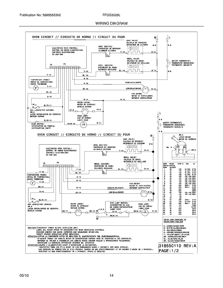 WIRING DIAGRAM Diagram and Parts List for FFGS3025LWA  Frigidaire Range