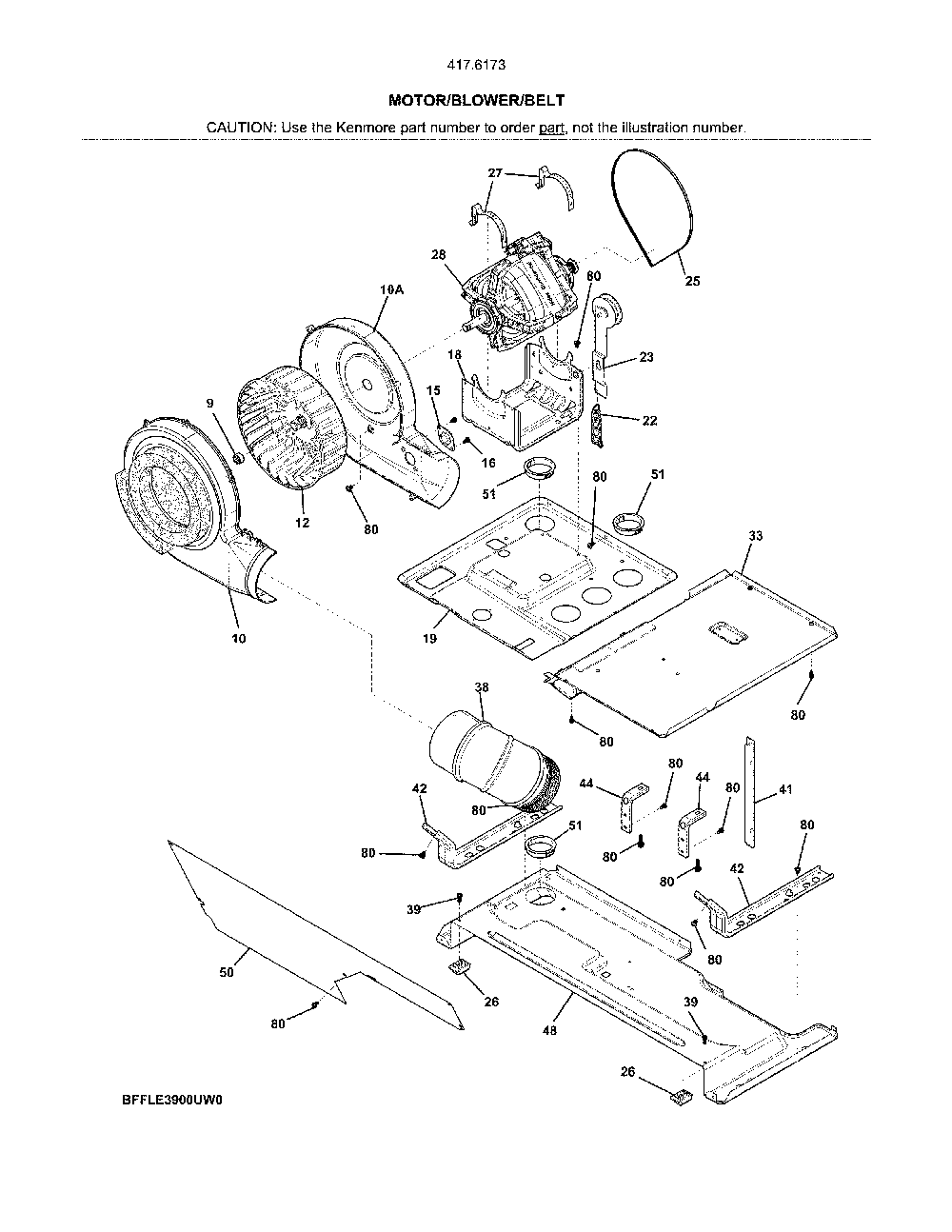 Motor/blower/belt Diagram and Parts List for 41761732810  Kenmore Washer Dryer Combo