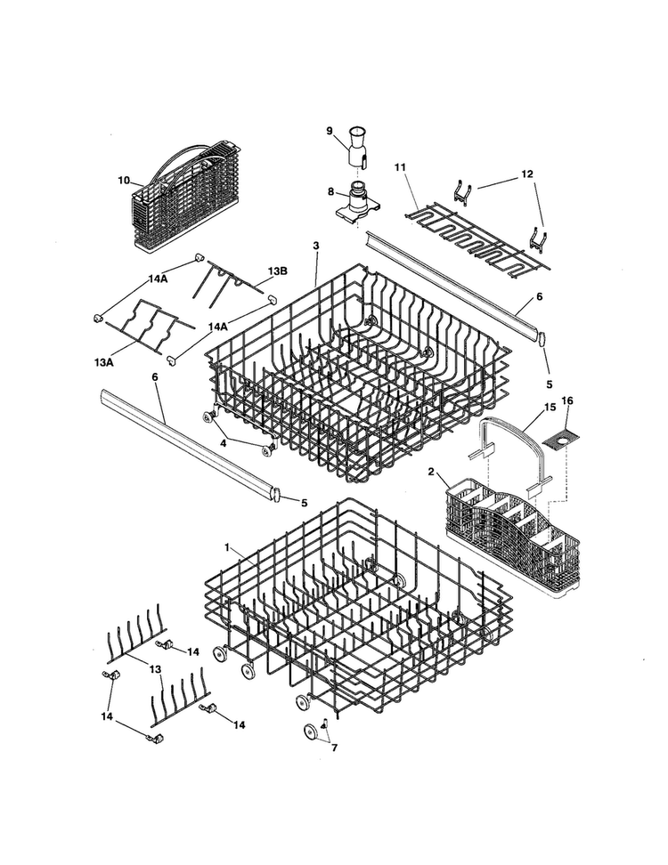 Racks Diagram and Parts List for GLD958JB0  Frigidaire Dishwasher