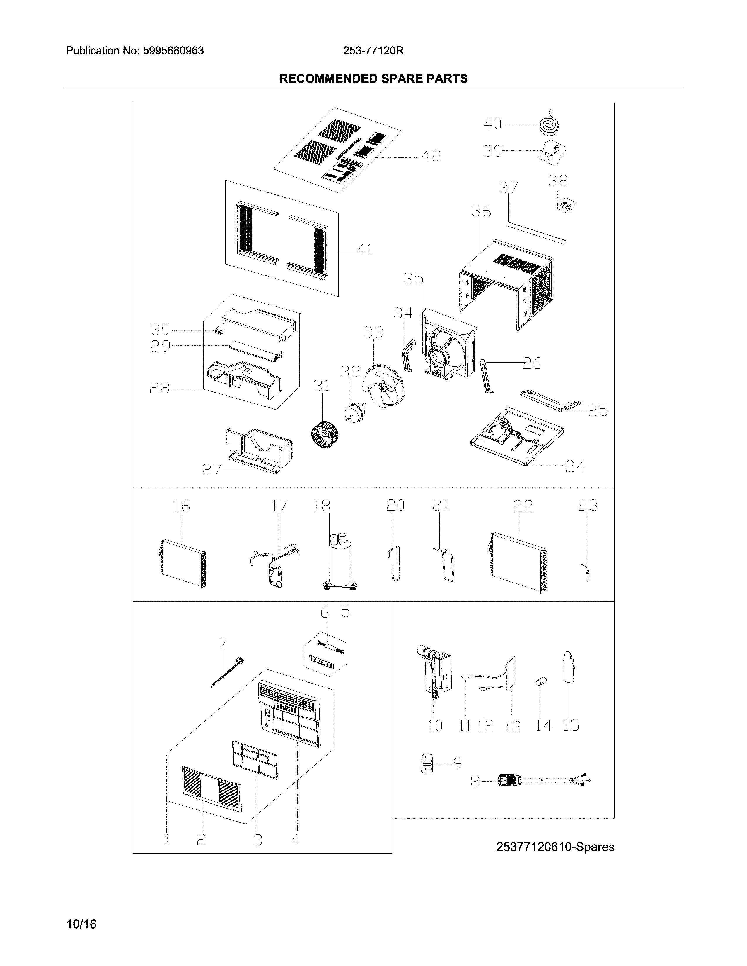 Recommended Spare Parts Diagram and Parts List for 253-77120R  Frigidaire Air Conditioner