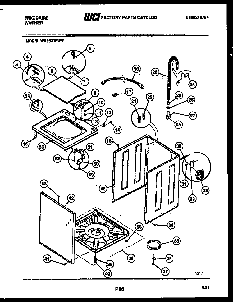 CABINET PARTS Diagram and Parts List for WA8600PW0  Frigidaire Washer