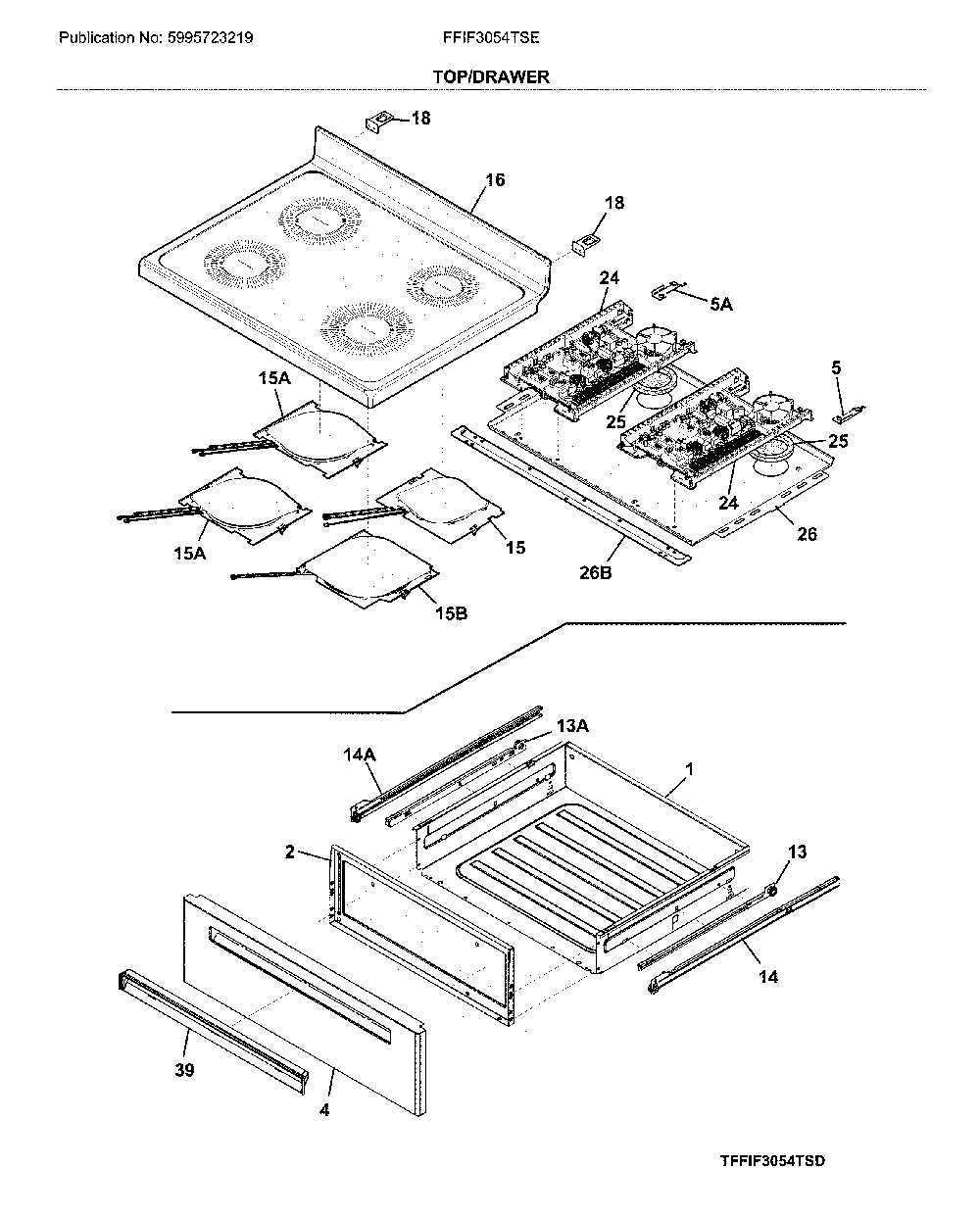 Top/drawer Diagram and Parts List for FFIF3054TSE  Frigidaire Range