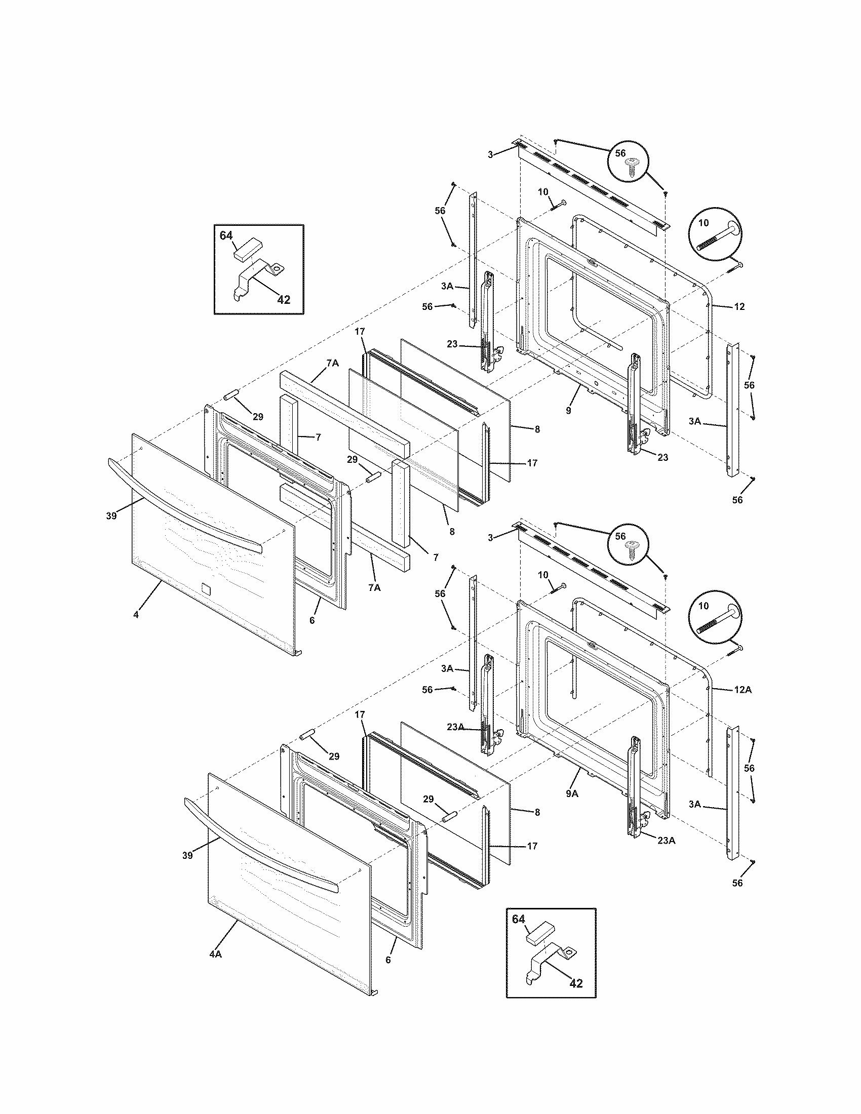 Doors Diagram and Parts List for 79048739900  Kenmore Wall Oven