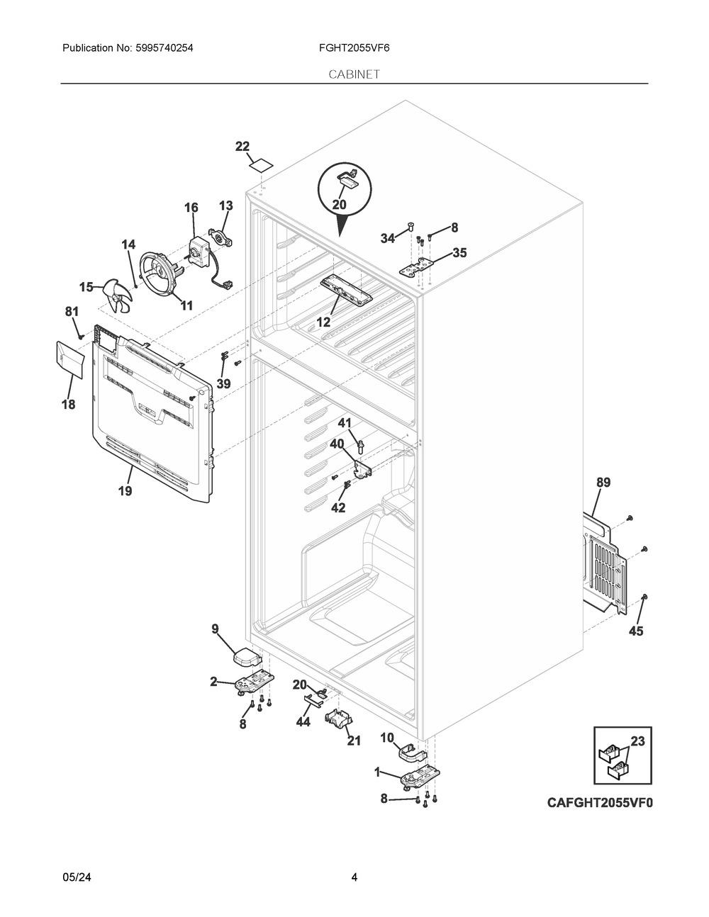 Cabinet Diagram and Parts List for FGHT2055VF6  Frigidaire Refrigerator