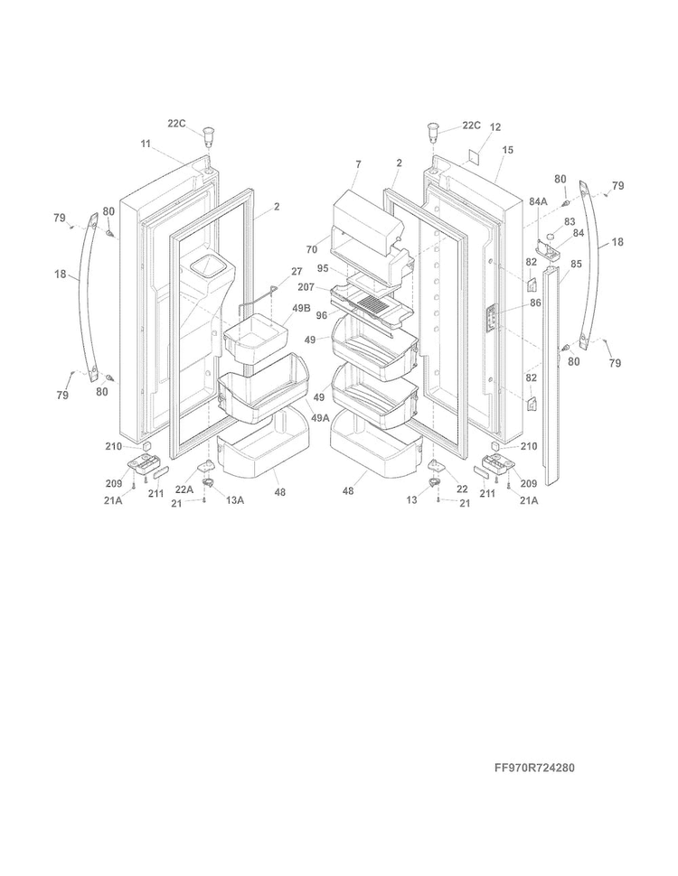 Fresh Food Door Diagram and Parts List for 25370342412  Kenmore Refrigerator