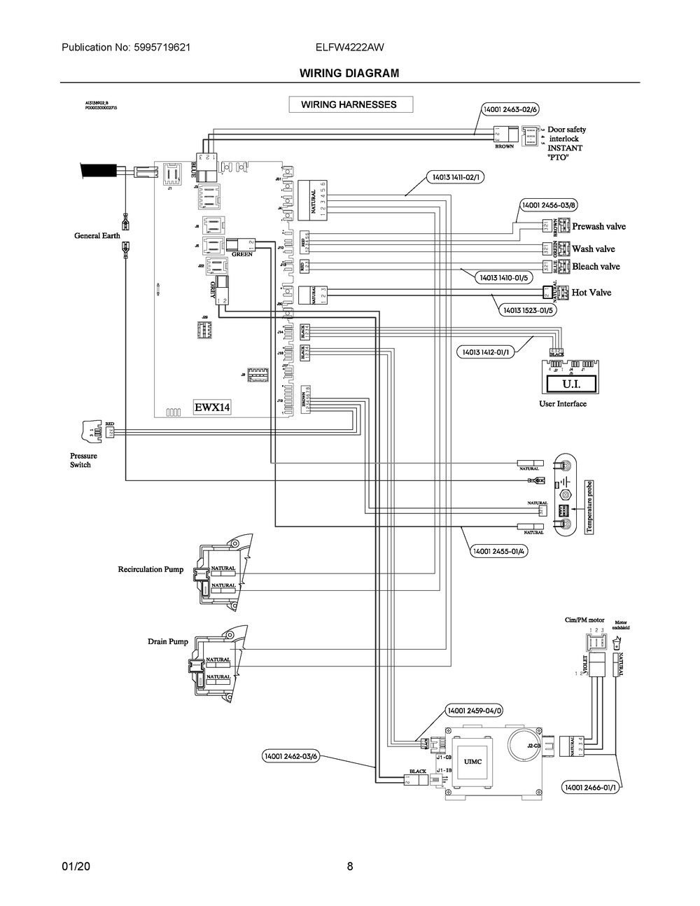 Wiring Diagram Diagram and Parts List for ELFW4222AW  Frigidaire Washer