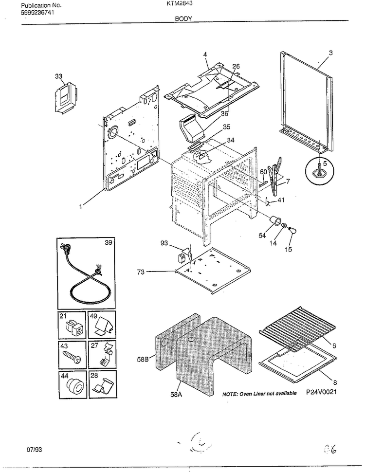 Body Diagram and Parts List for 2843-80B  Frigidaire Range