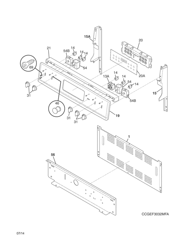 Backguard Diagram and Parts List for CGEF3032MFH  Frigidaire Range