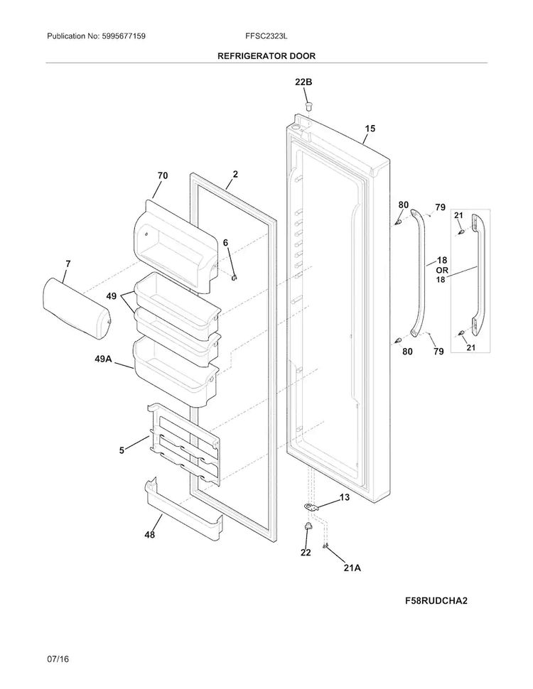 Refrigerator Door Diagram and Parts List for FFSC2323LSCA  Frigidaire Refrigerator