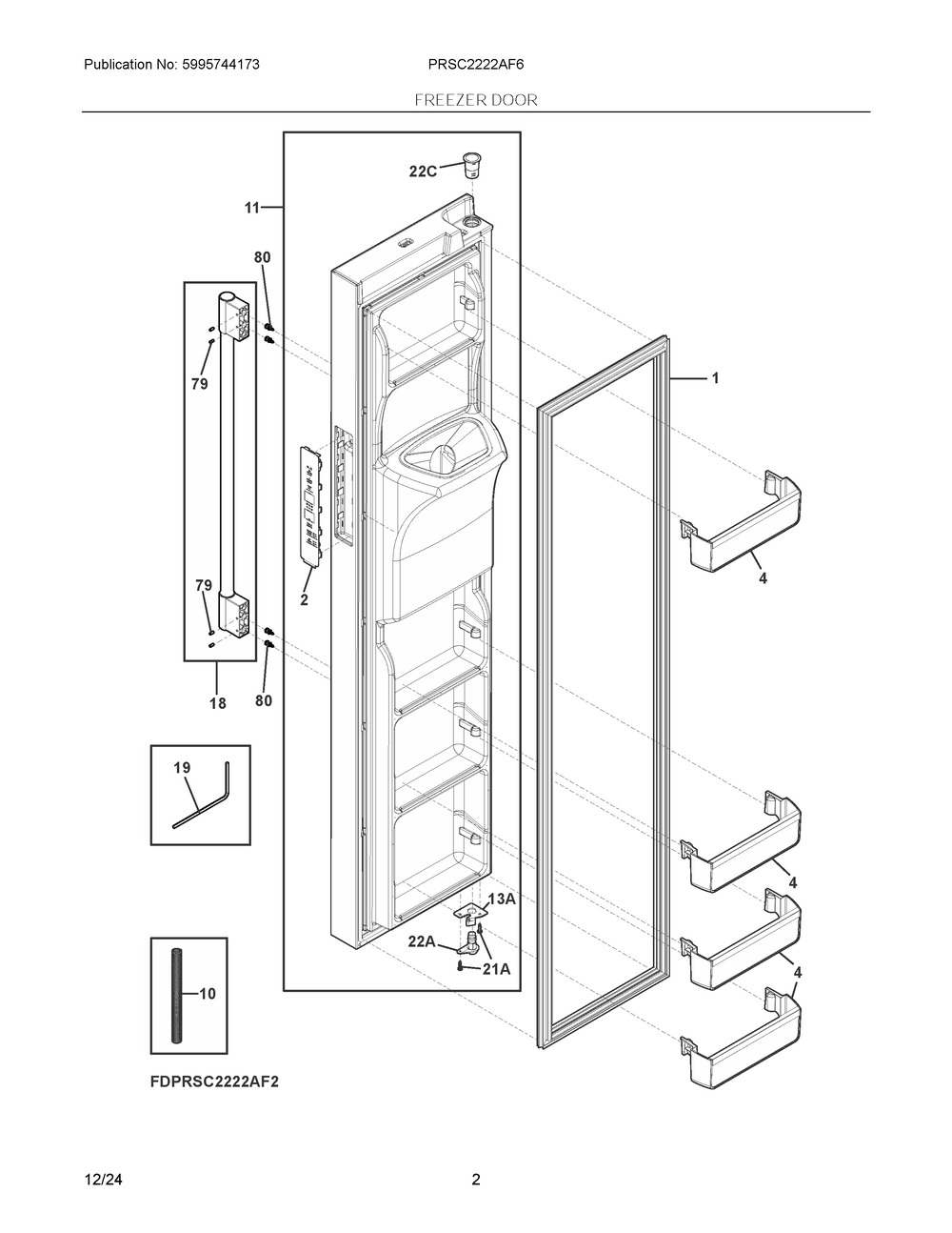 Freezer Door Diagram and Parts List for PRSC2222AF6  Frigidaire Refrigerator