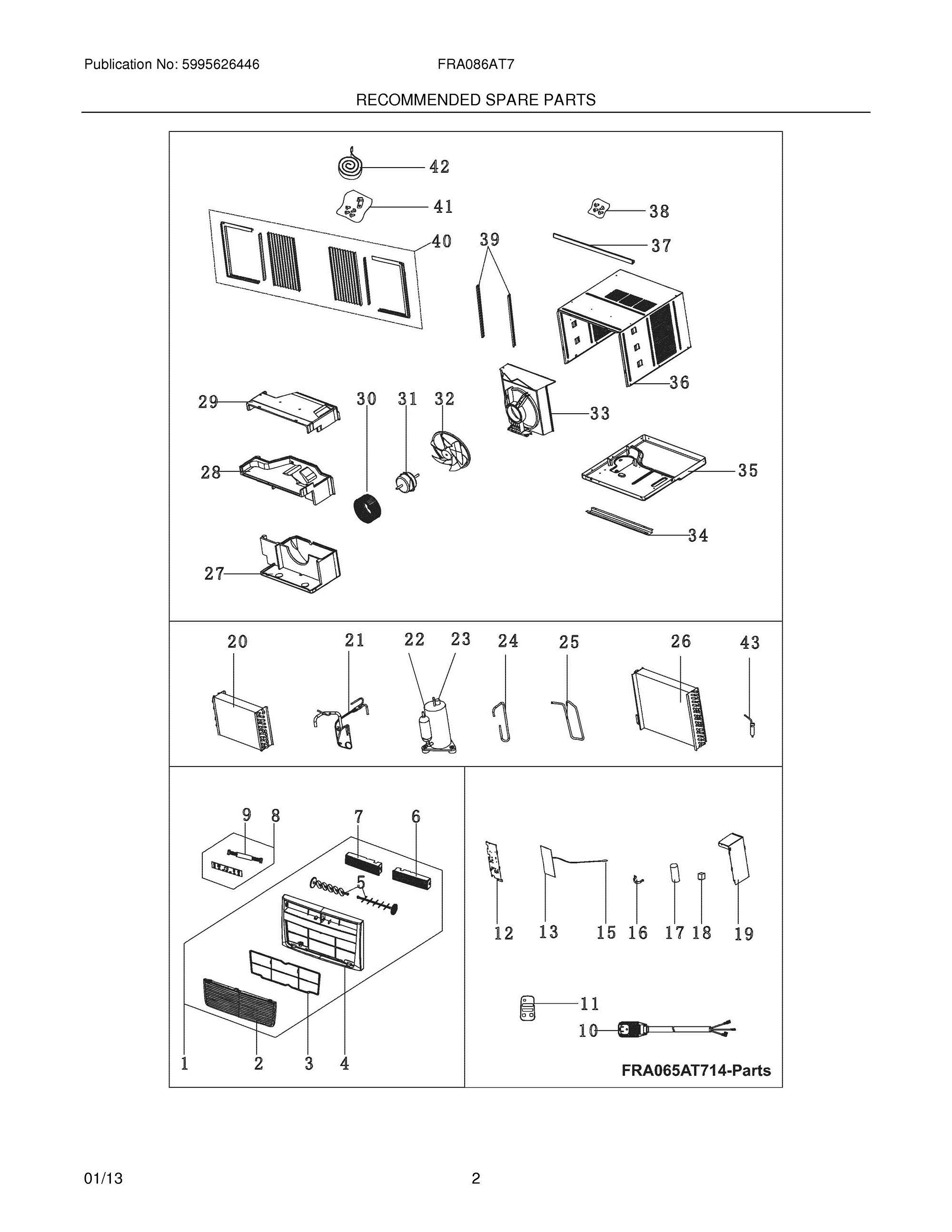 03 - RECOMMENDED SPARE PARTS Diagram and Parts List for FRA086AT715  Frigidaire Air Conditioner