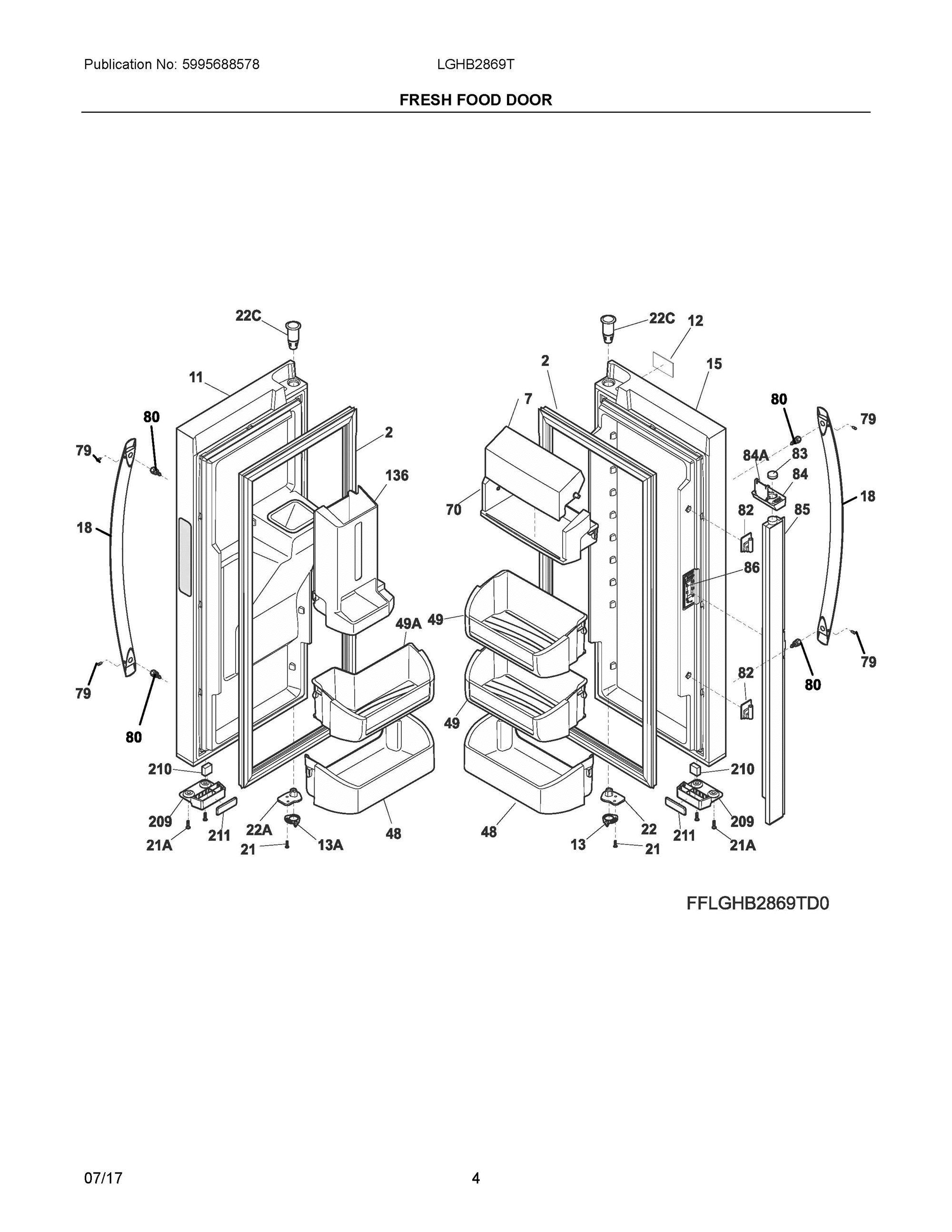 03 - FRESH FOOD DOOR Diagram and Parts List for LGHB2869TD0  Frigidaire Refrigerator