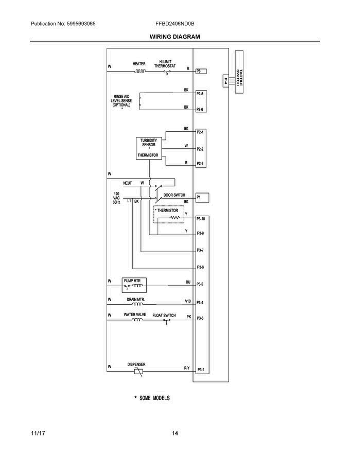 08 - Wiring Diagram Diagram and Parts List for FFBD2406ND0B  Frigidaire Dishwasher