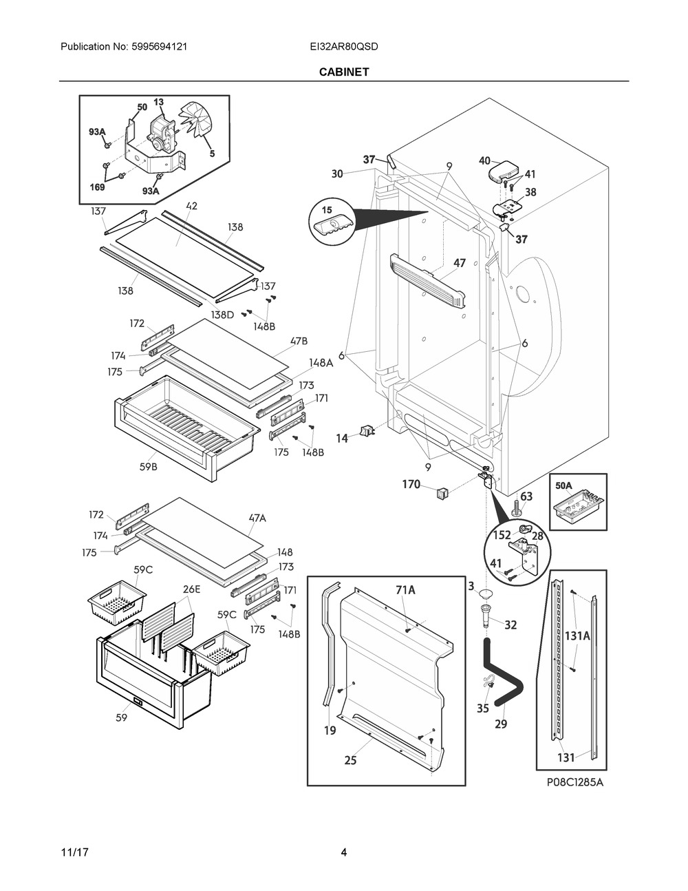 Cabinet Diagram and Parts List for EI32AR80QSD  Frigidaire Refrigerator