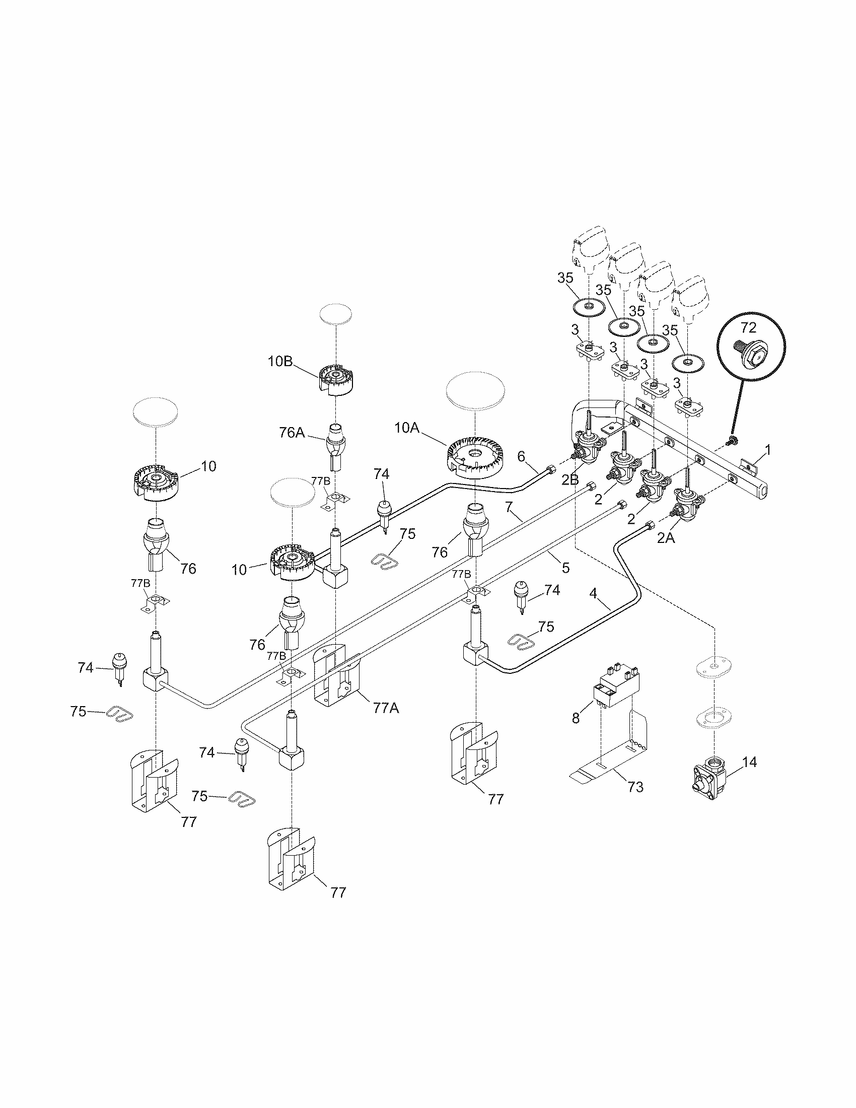 Burner Diagram and Parts List for 79032393700  Kenmore Cooktop