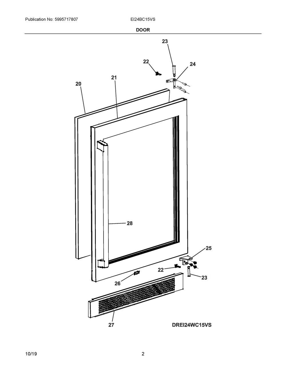 Door Diagram and Parts List for EI24BC15VS  Frigidaire Wine and Beverage Cooler