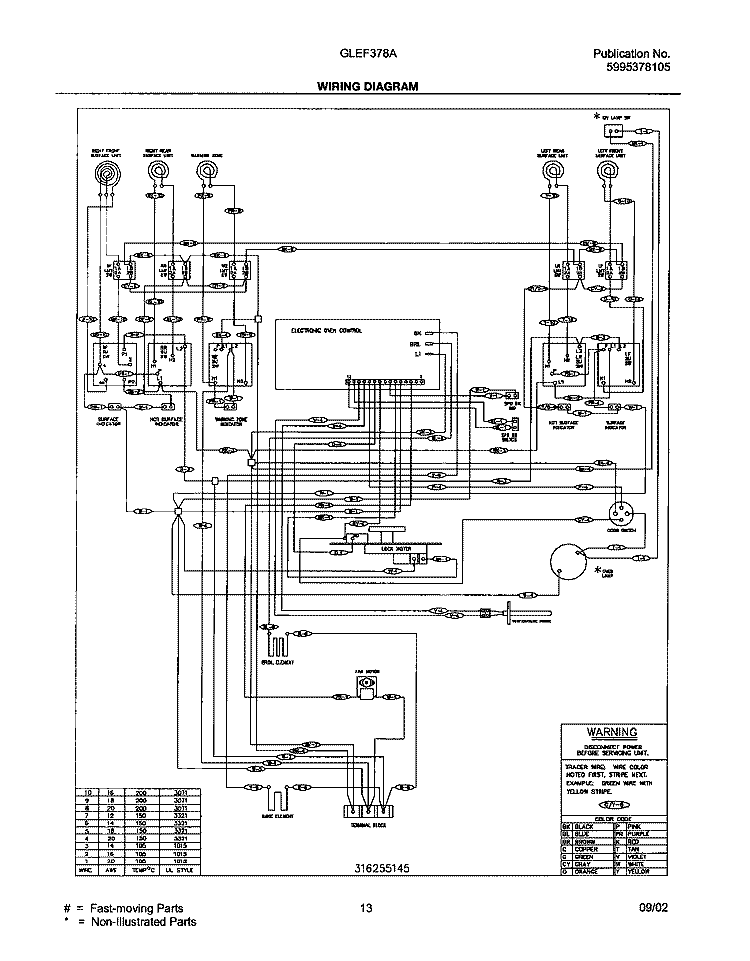 WIRING DIAGRAM Diagram and Parts List for GLEF378AQF  Frigidaire Range