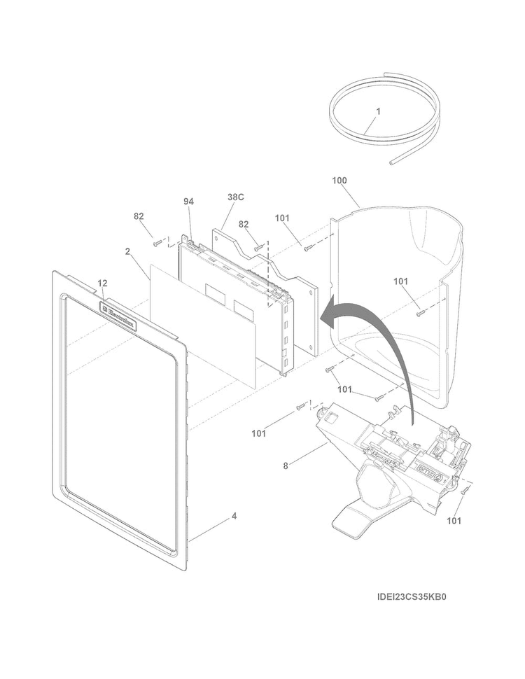 Ice & Water Dispenser Diagram and Parts List for EI23CS35KS2  Electrolux Refrigerator