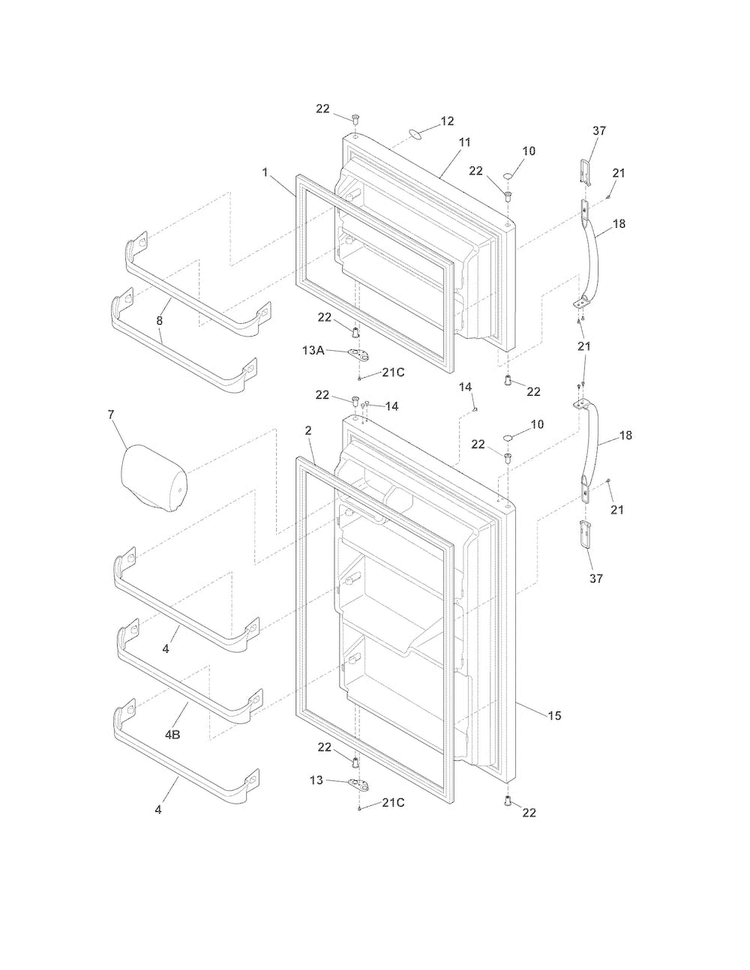 Doors Diagram and Parts List for FRT18G6JSE  Frigidaire Refrigerator