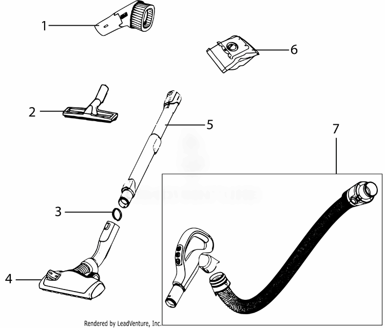 Accessories Diagram and Parts List for EL7085B  Electrolux Canister Vacuum