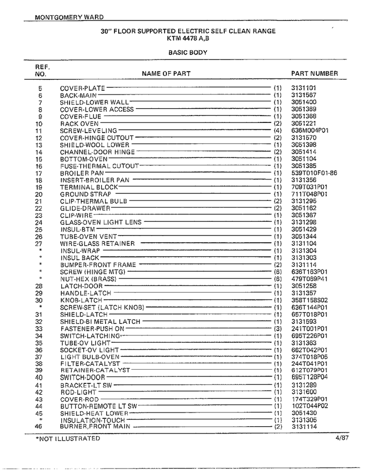 30" Floor Supported Elec Basic Body Page 2 Diagram and Parts List for 4478B  Frigidaire Range
