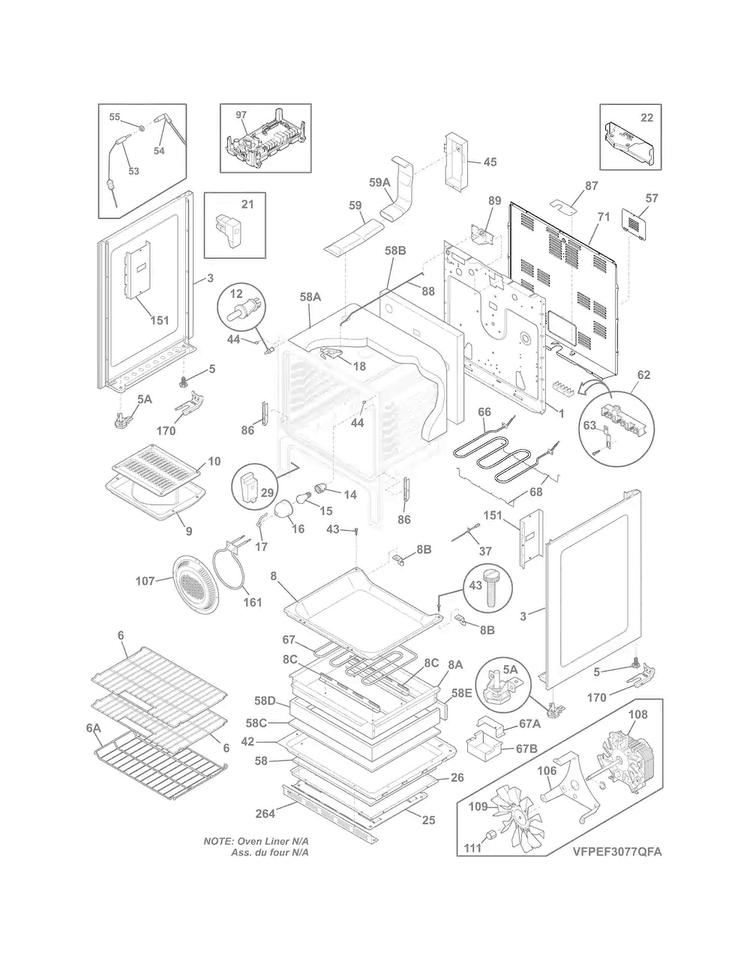Body Diagram and Parts List for FPEF3077QFA  Frigidaire Range